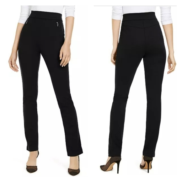 New INC Sz 10 Black Straight-Leg‎ High-Rise Ponte Knit Fixture Pull-On Pant - Picture 1 of 14
